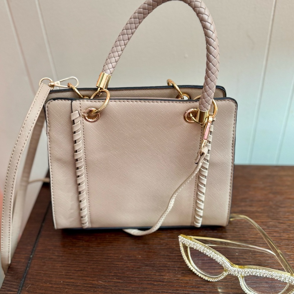 Elegant Cream Handbag with Gold Accents